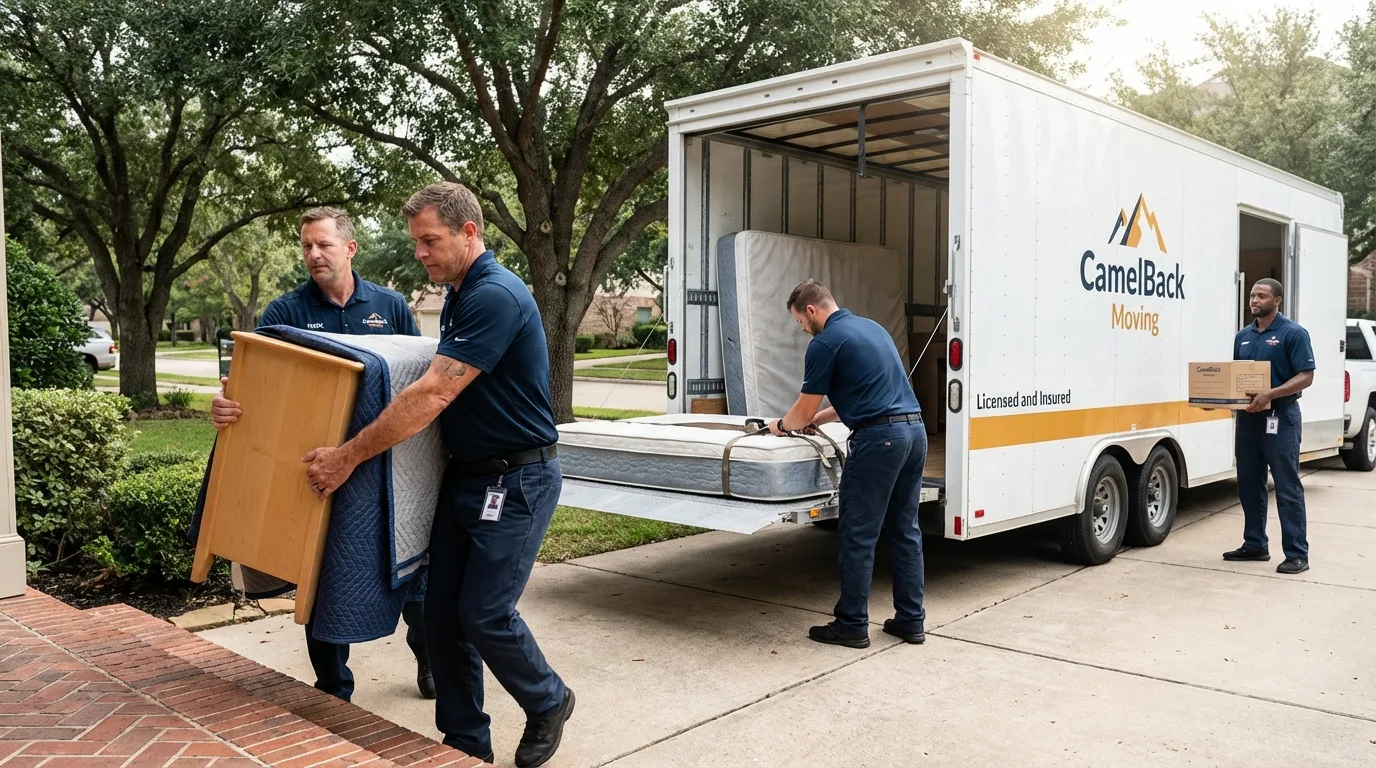Crew loading residential truck for cross-state move from Aguada, PR